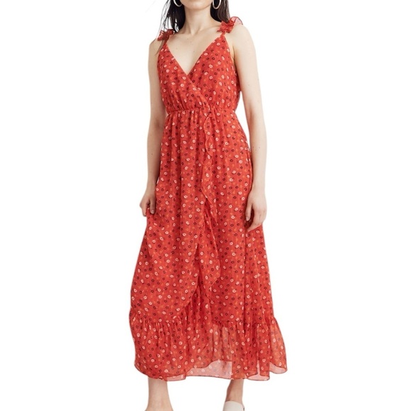 Madewell Ruffle Strap Wrap Dress Metallic Striped Praire Posies - Picture 1 of 15